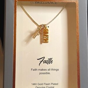 New w/ Box Brilliance Cross & Faith 14 Kt Gold‎ Plated Crystal Pendant Necklace